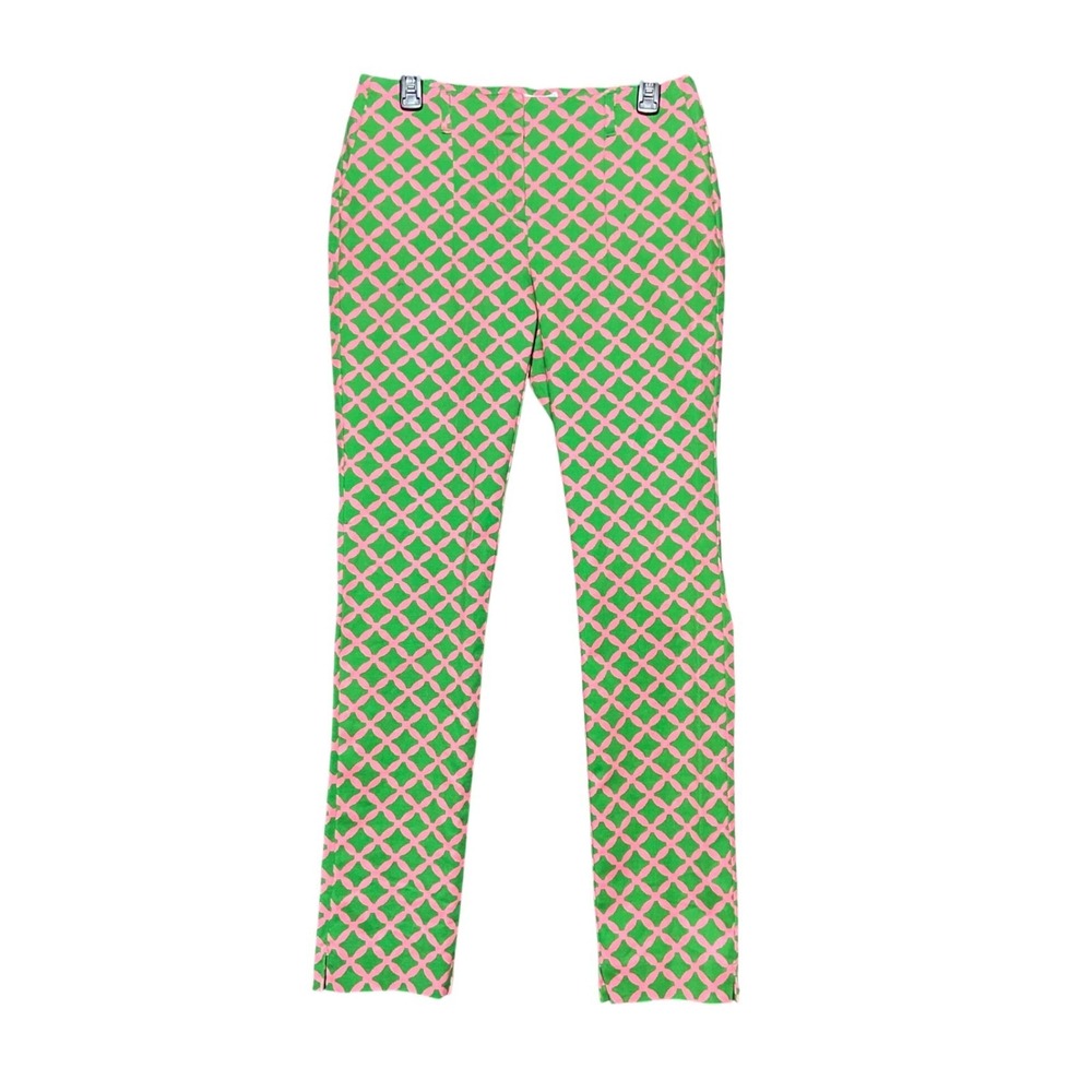 Boden Ivy Print Green Pink Geometric Slim Leg Pants Women's US 8L‎ Long WH368